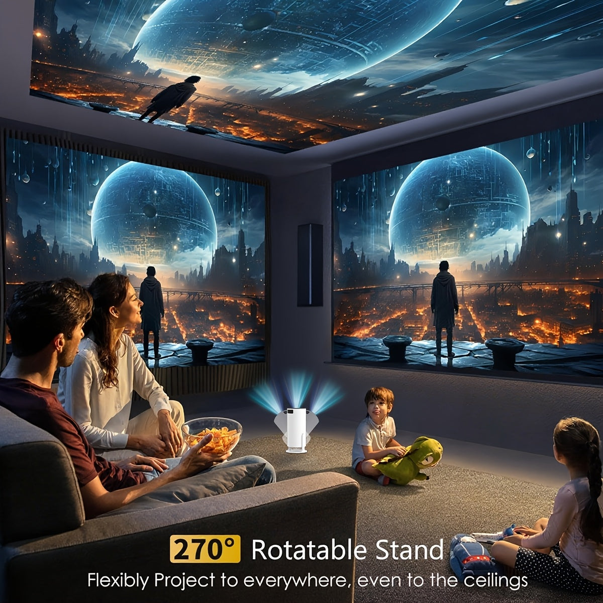 1080P Projector Portable Mini, Fast Focusing, Low Noise Design, Multi-Device Connection, Ideal for Camping, Home Theater, Travel, Office Use, Gift-Ready