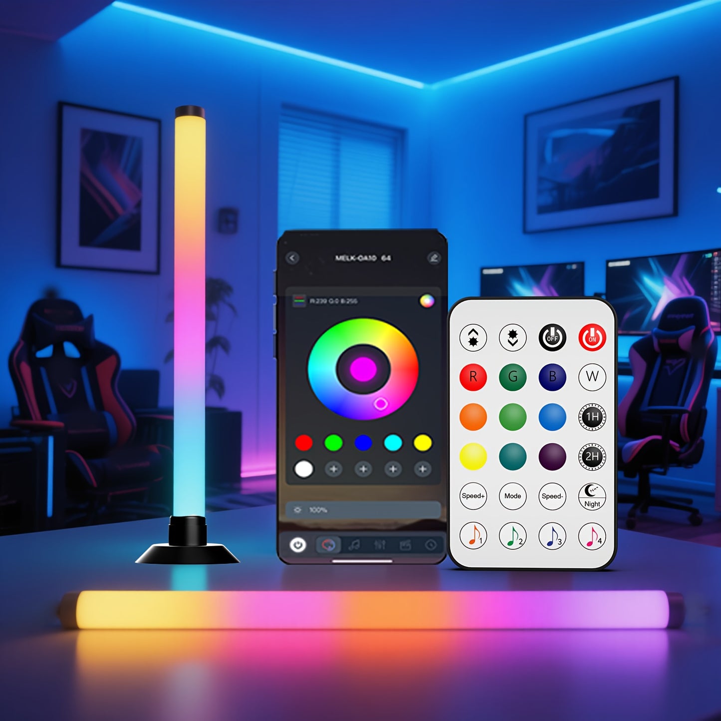 Smart LED Light Bars, RGB+IC Light Bar for Room, 16 Million Colors & 213 Preset Modes Gaming Lights, Remote Control & App Control, Dynamic Music Sync Mode TV Backlight, USB Powered Ambient Lighting---2pcs/set