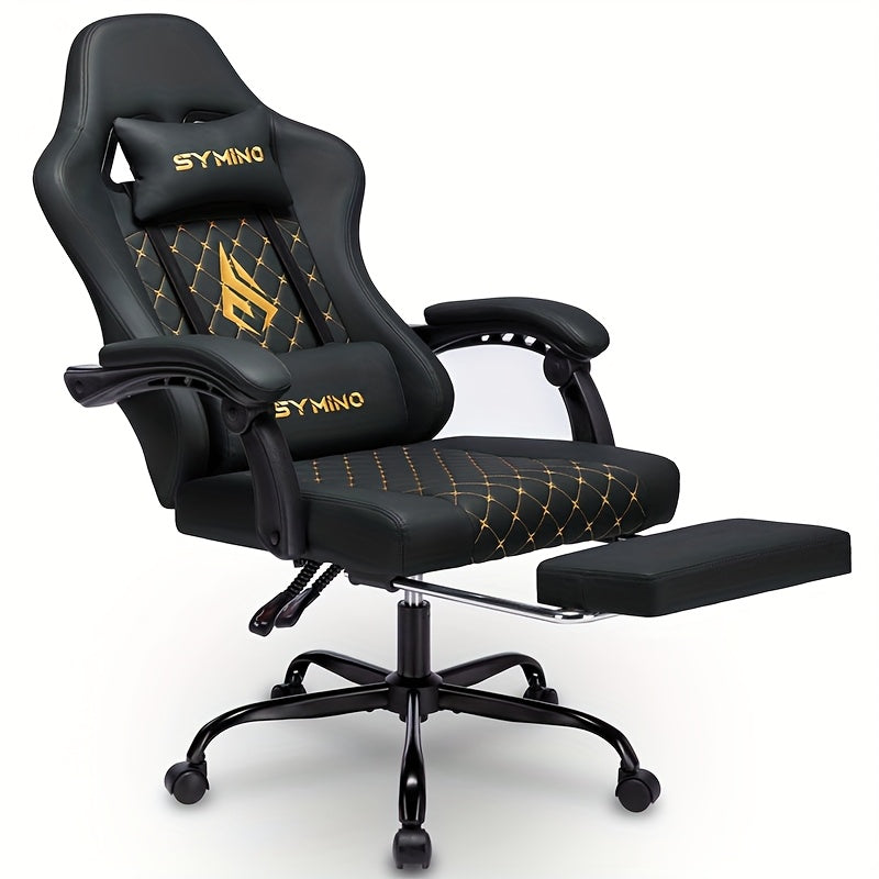 Gaming Chair with Footrest, Computer Ergonomic Video Game Chair, Adjustable Swivel Chair with Lumbar Support, PC Chair, Office Chair, Black