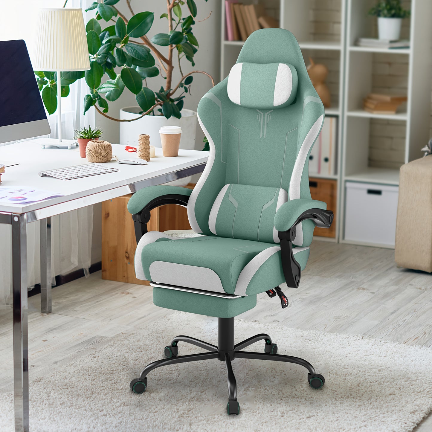 Gaming Chair Ergonomic With Adjustable Lumbar Cushion & Headrest Cushion & Armrests & Footrest Office Chair PC Computer Chair 135° Tilt Racing Gamer Chair, 150 Kg Load Capacity