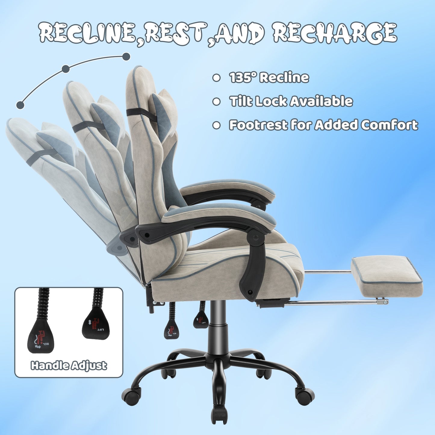 Ergonomic Gaming Chair with Footrest & Adjustable Backrest Support - Heavy-Duty Metal Frame, Soft Cushioned Seat & Manual Recline Handle - Office Computer Desk Chair for Adults, Racing Style Gaming, Home Office & PC Setup - G