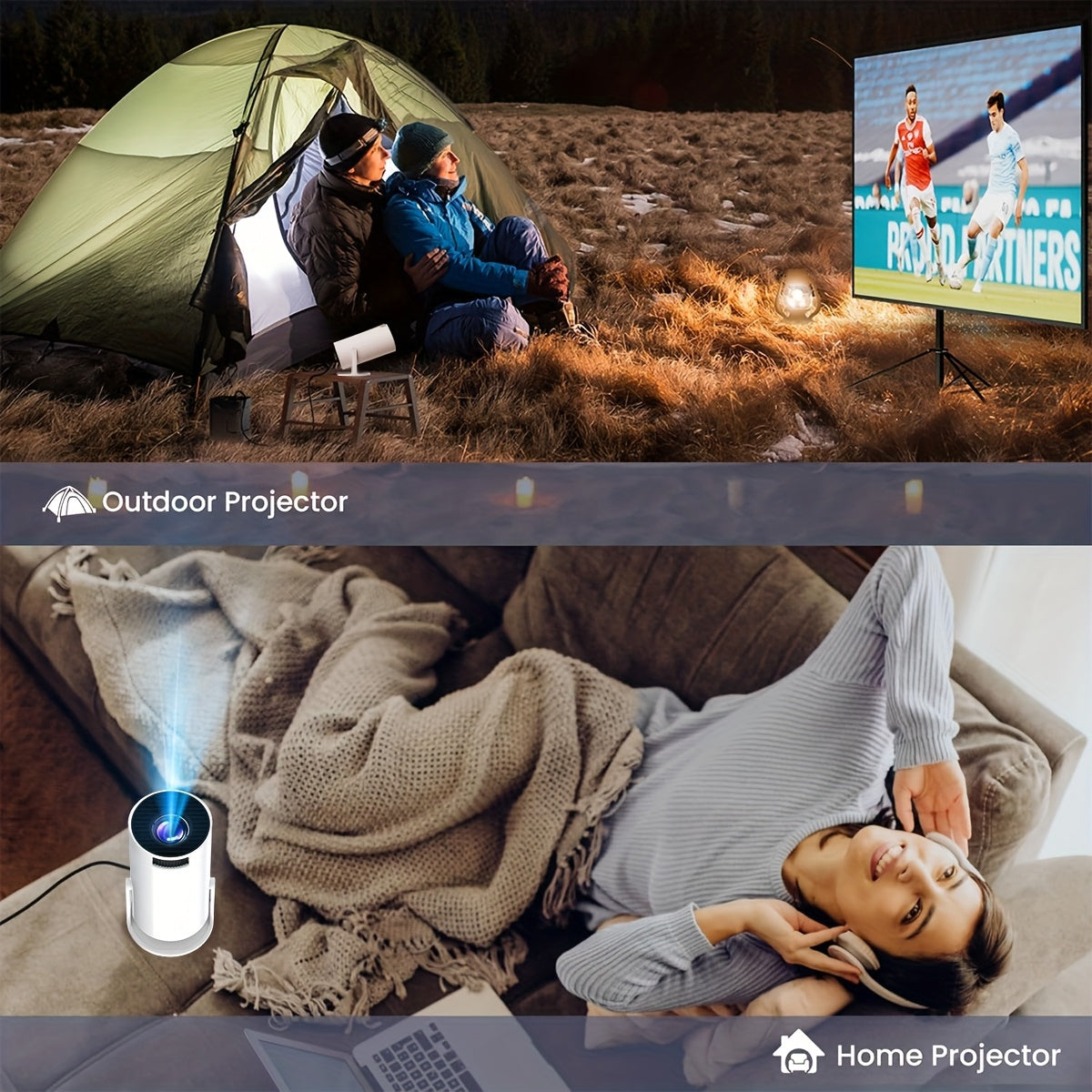 1080P Projector Portable Mini, Fast Focusing, Low Noise Design, Multi-Device Connection, Ideal for Camping, Home Theater, Travel, Office Use, Gift-Ready