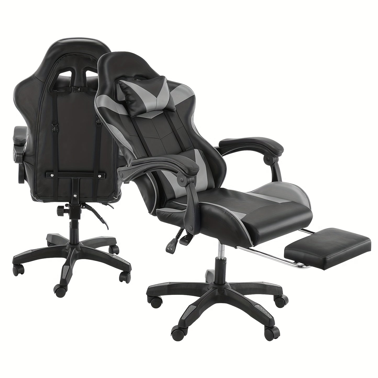 Kehot Gaming Chair with Massage Function, Adjustable Footrest & Foldable Base - Ergonomic Mesh Backrest, 360° Swivel, High-Density Foam Cushion - Black & Gray for Home Office & Gaming Setup, Gaming Chair for Desk, Office Com