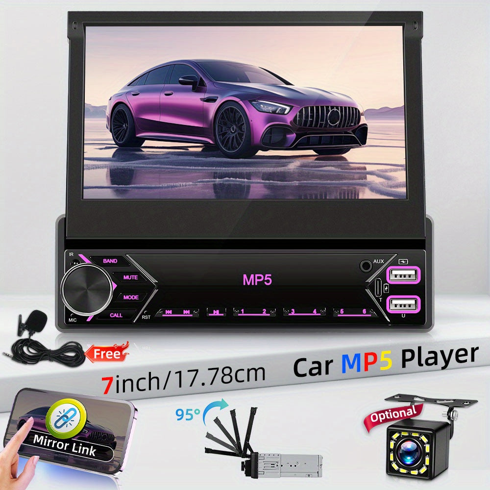 7-Inch EQ 1080P HD Retractable Display Car Stereo with microphones(free), Mirror Link, USB & AUX Inputs, FM Radio, SWC Colorful Backlight Calendar Viewing Calculator Car MP5 Car Multimedia Player Autoradio Connection Manual T