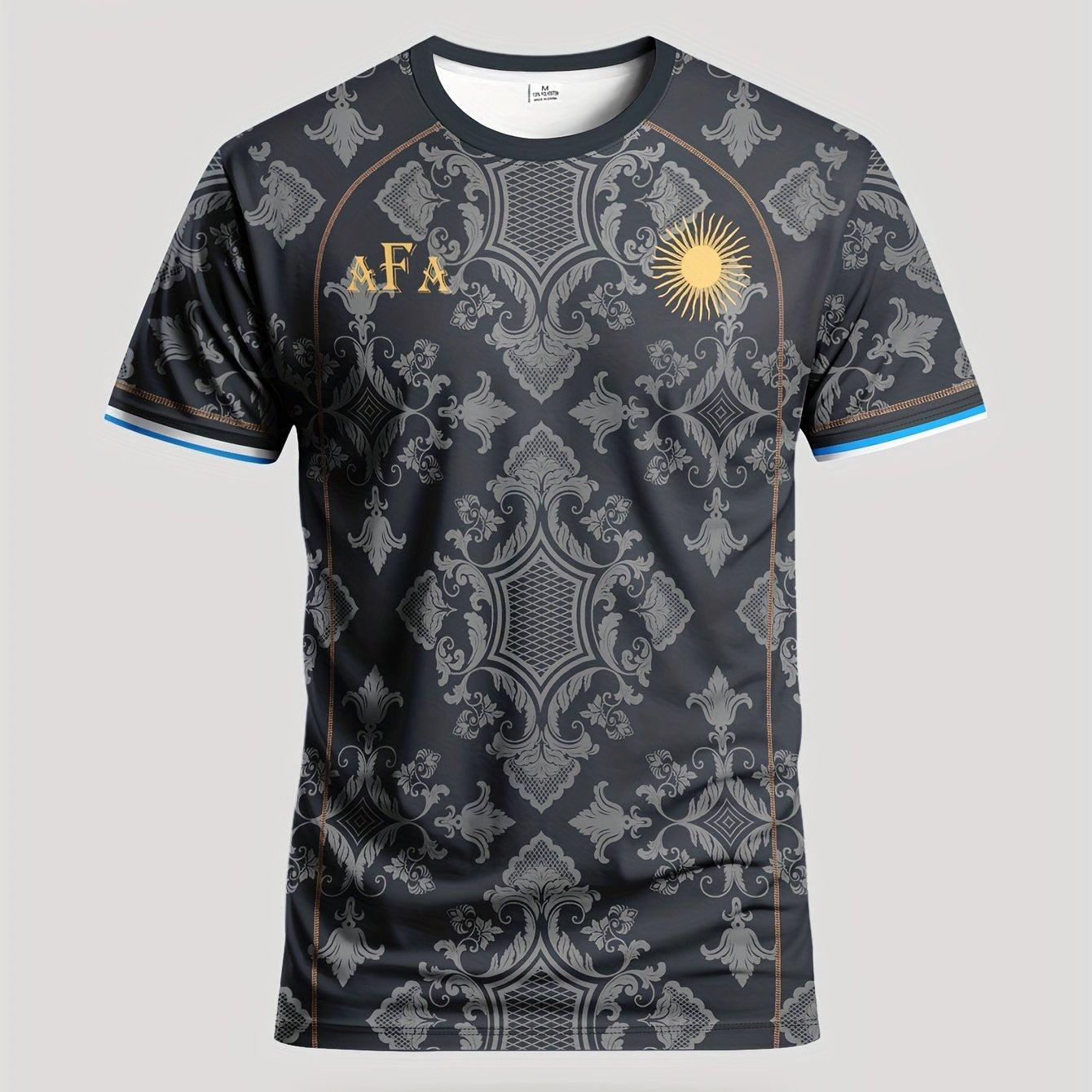 Men'S Youth Soccer Jersey & Comfortable Breathable Sports T-Shirt - Versatile Casual Training Shirt with Geometric Pattern, Dark Blue & Orange Accents, Perfect for Outdoor Play, Competition, and Casual Wear, Competition Appar