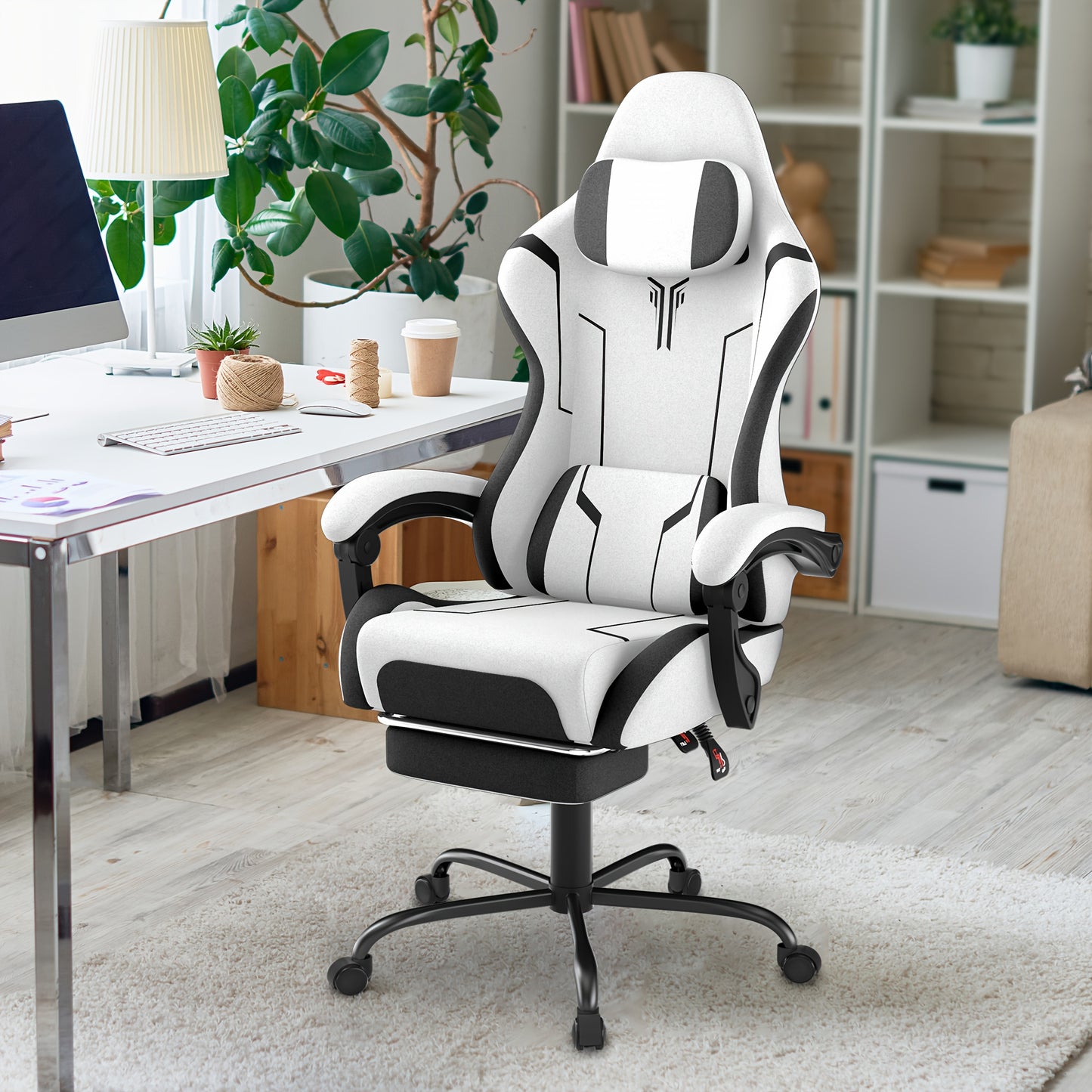 Gaming Chair Ergonomic With Adjustable Lumbar Cushion & Headrest Cushion & Armrests & Footrest Office Chair PC Computer Chair 135° Tilt Racing Gamer Chair, 150 Kg Load Capacity