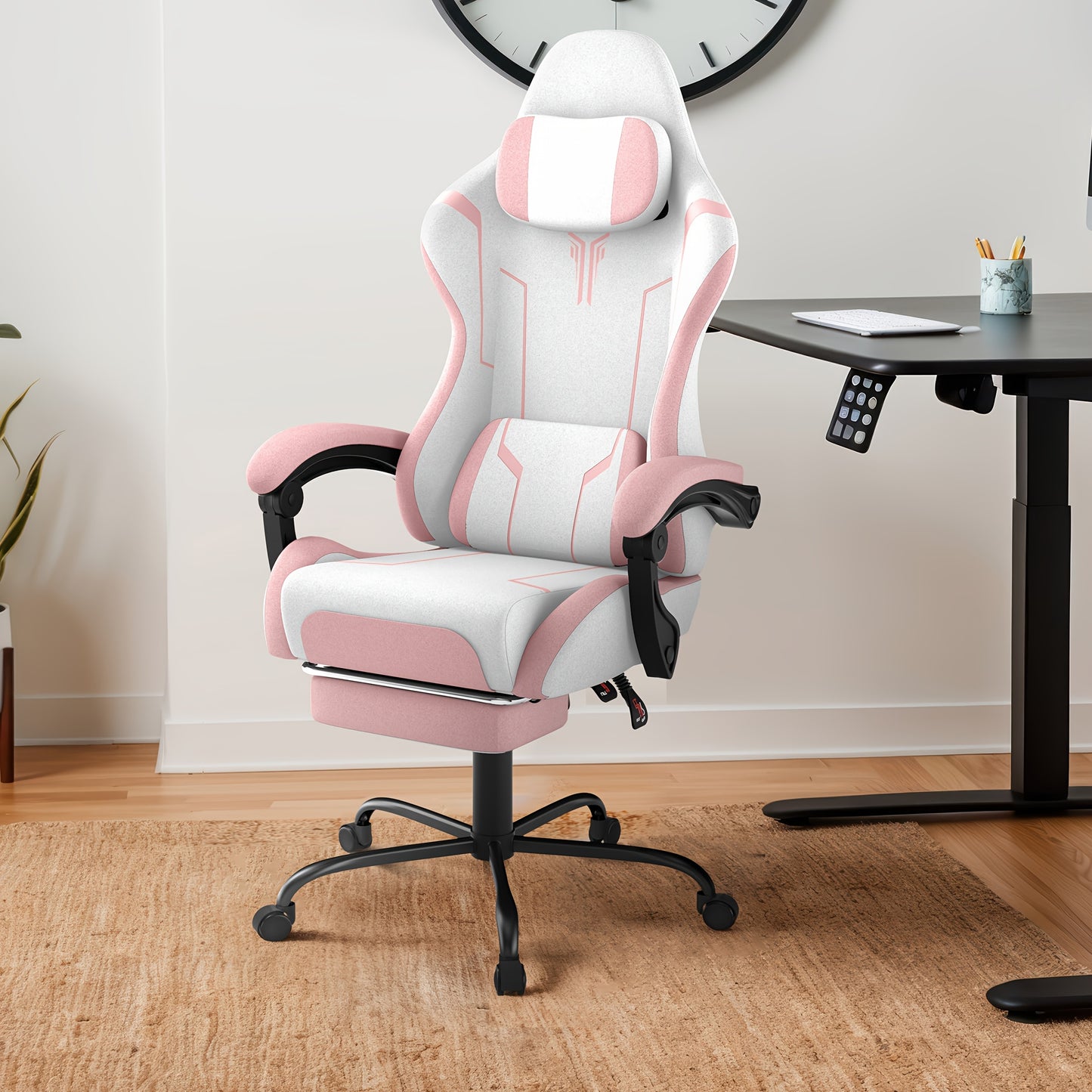 Gaming Chair Ergonomic With Adjustable Lumbar Cushion & Headrest Cushion & Armrests & Footrest Office Chair PC Computer Chair 135° Tilt Racing Gamer Chair, 150 Kg Load Capacity