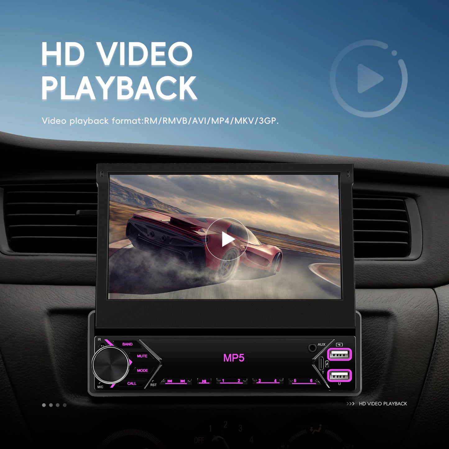 7-Inch EQ 1080P HD Retractable Display Car Stereo with microphones(free), Mirror Link, USB & AUX Inputs, FM Radio, SWC Colorful Backlight Calendar Viewing Calculator Car MP5 Car Multimedia Player Autoradio Connection Manual T