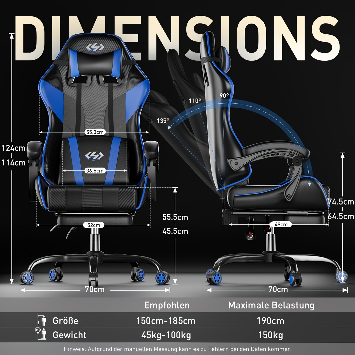 HLDIRECT Gaming Chair, Ergonomic Gaming Chair with Pocket Spring Cushion, Racing Gamer Chair with Footrest, Lumbar Support, Adjustable Office Chair 150kg Load Capacity, PC Chair, Gaming Recliner, Gaming Setup Accessories, Gam