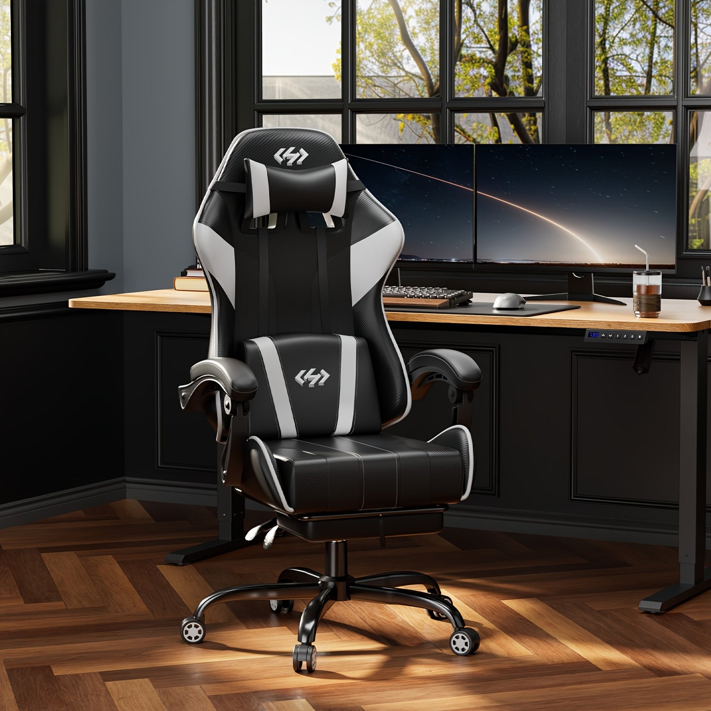 HLDIRECT Gaming Chair, Ergonomic Gaming Chair with Pocket Spring Cushion, Racing Gamer Chair with Footrest, Lumbar Support, Adjustable Office Chair 150kg Load Capacity, PC Chair, Gaming Recliner, Gaming Setup Accessories, Gam