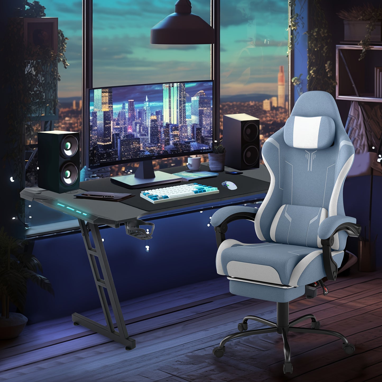 Gaming Chair Ergonomic With Adjustable Lumbar Cushion & Headrest Cushion & Armrests & Footrest Office Chair PC Computer Chair 135° Tilt Racing Gamer Chair, 150 Kg Load Capacity