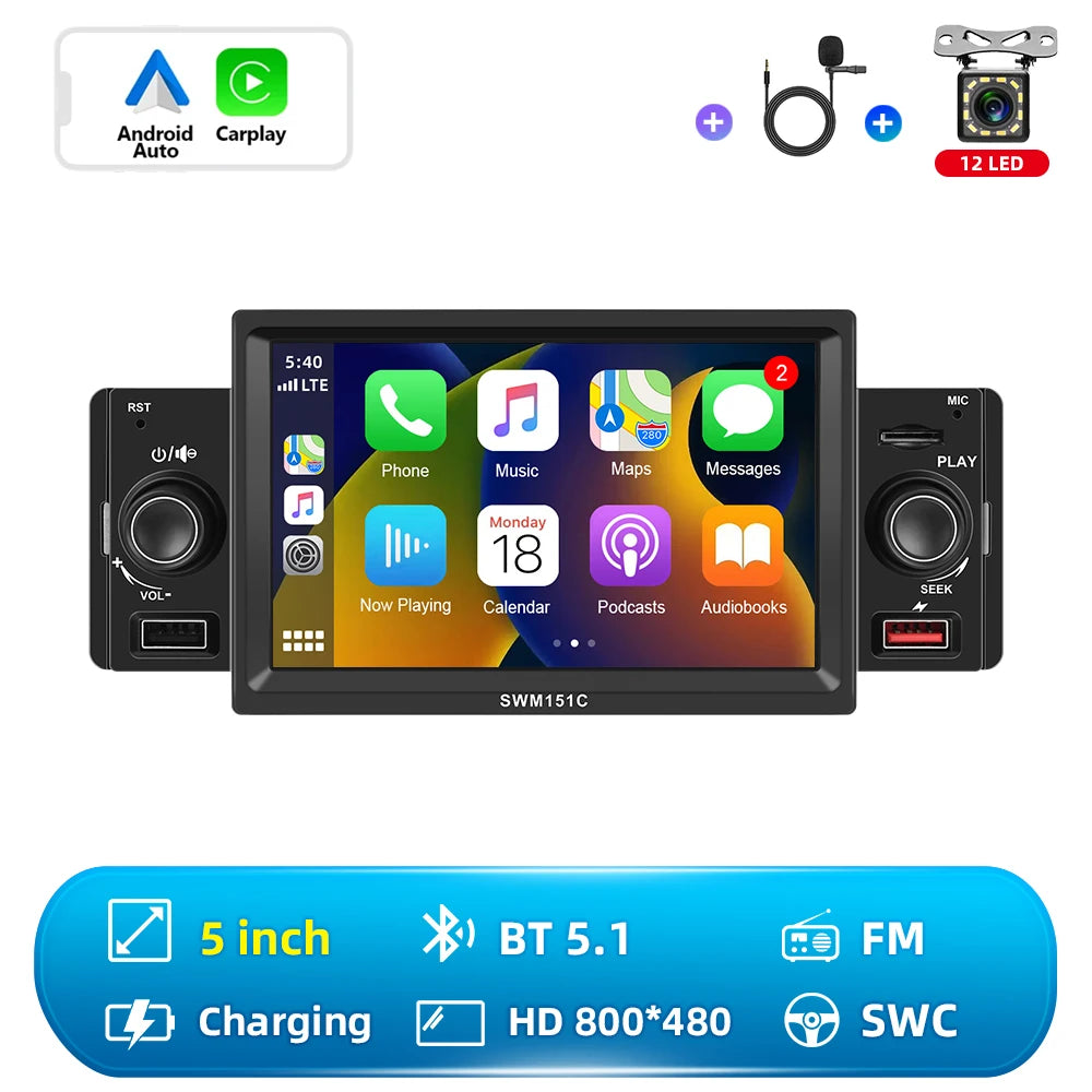 Hikity-Autoradio universel 1 Din, Carplay, Lecteur MP5, Auto Stéréo, Audio Bluetooth, Touriste, USB, Toyota, Nissan, KIA