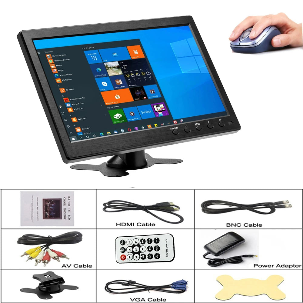 Hikity 10.1 HD Car Monitor TFT LCD HD Digital Monitor with HDMI/VGA/AV/USB/SD PC/TV/DVD Player For truck