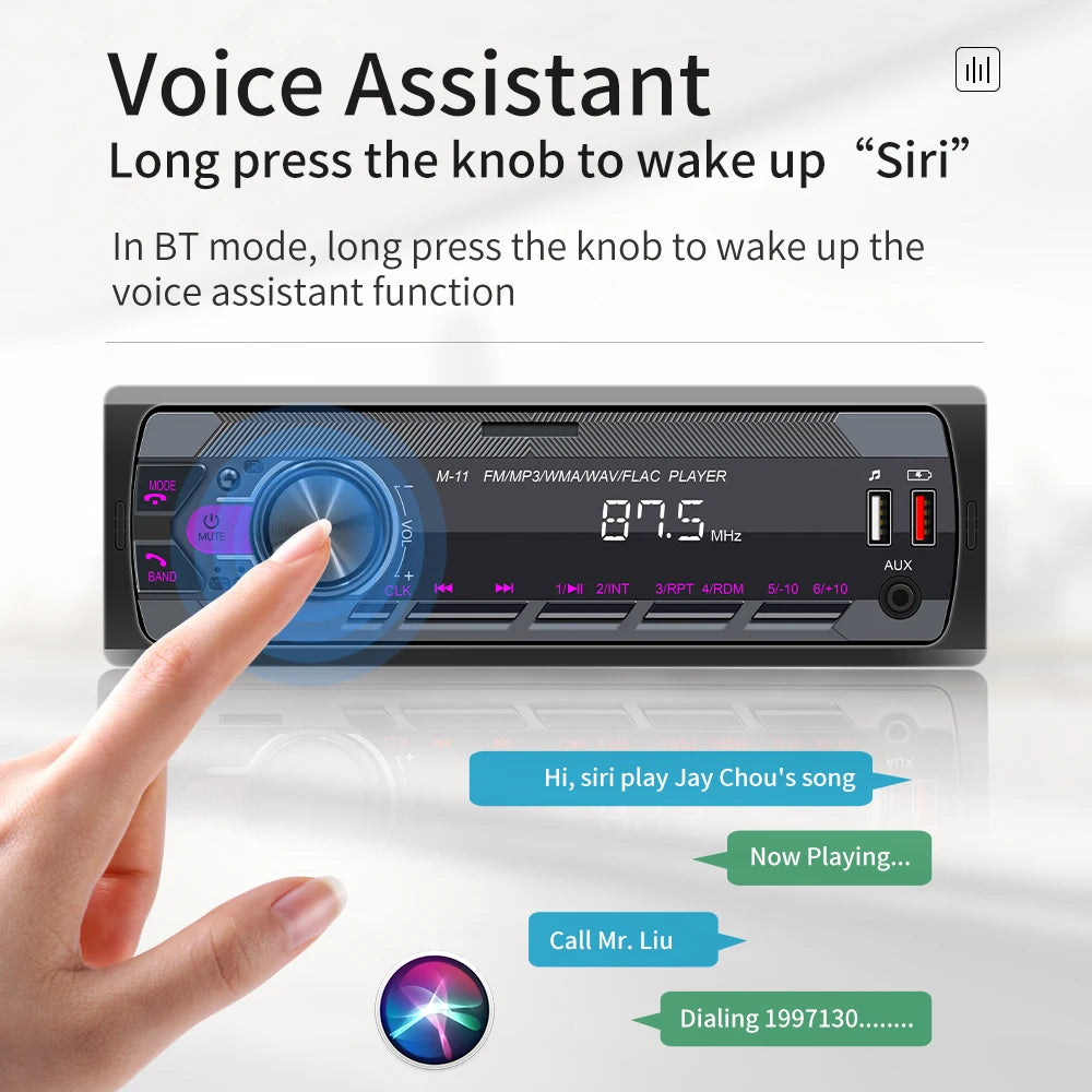 Hikity-Lecteur MP3 de voiture universel 1DIN, Bluetooth Radio Stéréo Push to Talk Assistant Mains AM/FM Radio Support USB/SD/AUX-IN