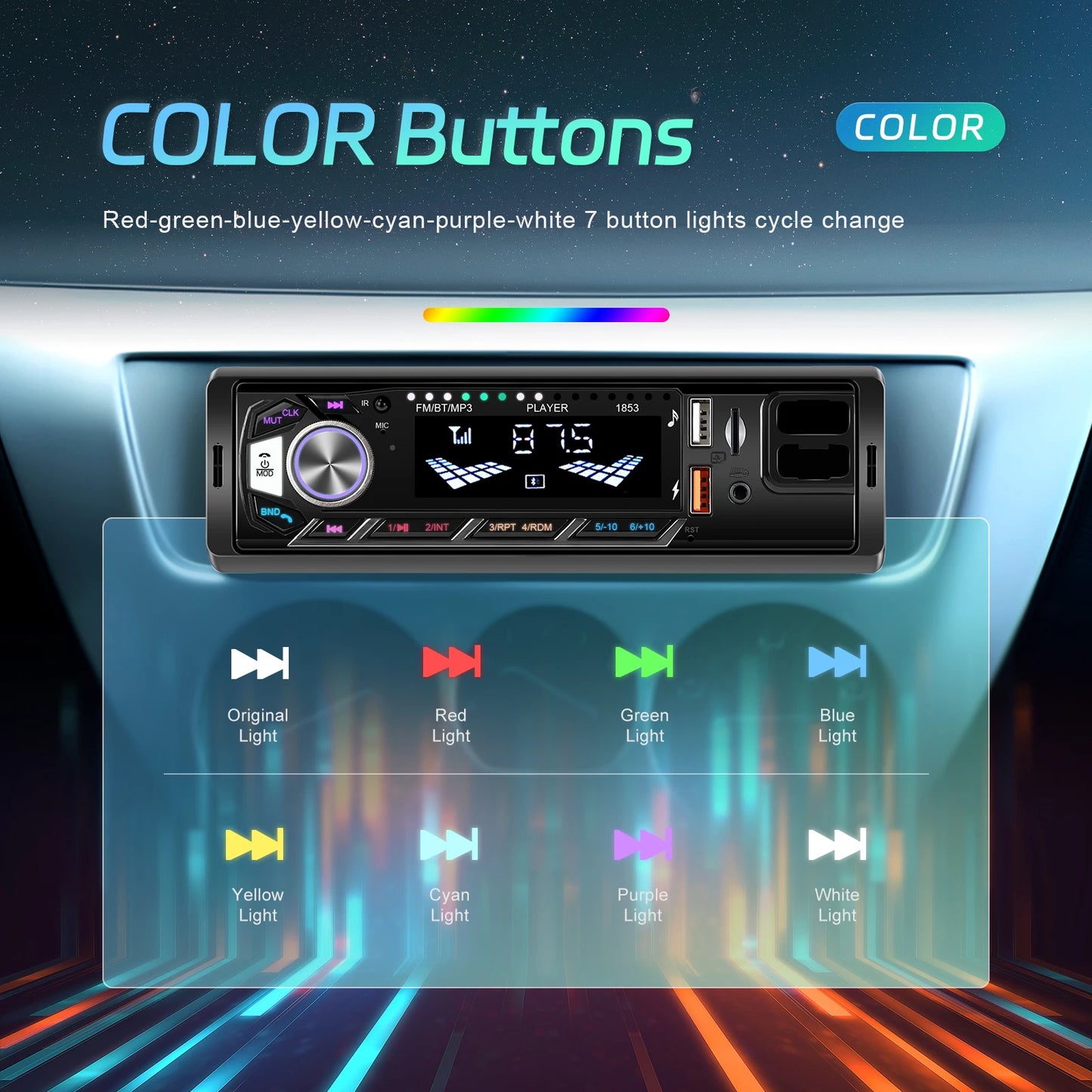 Autoradio stéréo Bluetooth avec support pour téléphoneLeekooluu , lecteur MP3, récepteur FM, prise en charge du chargement du téléphone, carte AUX, USB, TF, 1Din