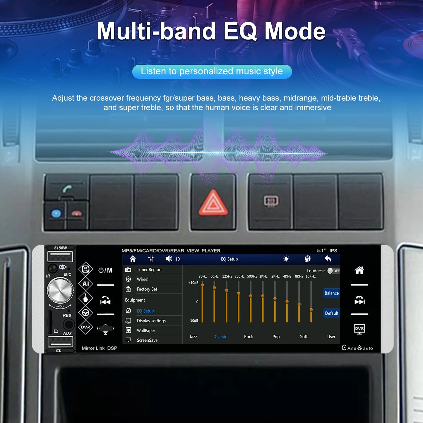 Hikity Carplay 5.1 ''HD 1 Din autoradio lecteur MP5 avec Bluetooth récepteur Radio FM Support TF/USB FM AM RDS USB lien miroir