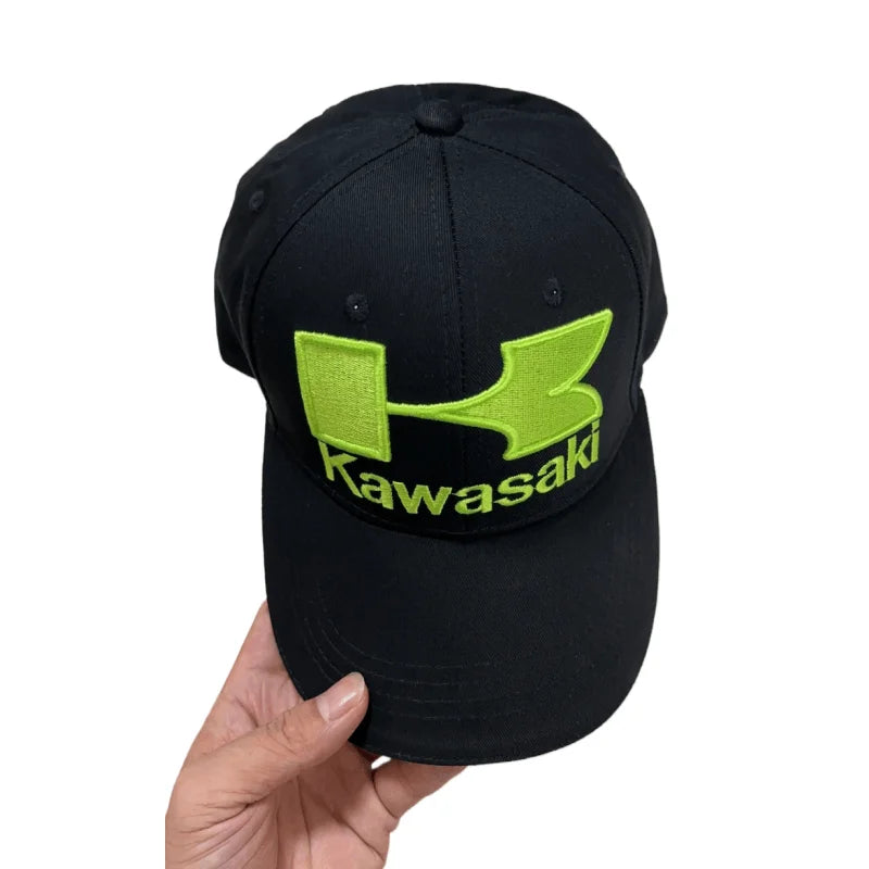 Kawasaki-Chapeau de sport en plein air pour hommes et femmes, chapeau de soleil à queue de cheval, opérateur hip-hop, marque de moto populaire