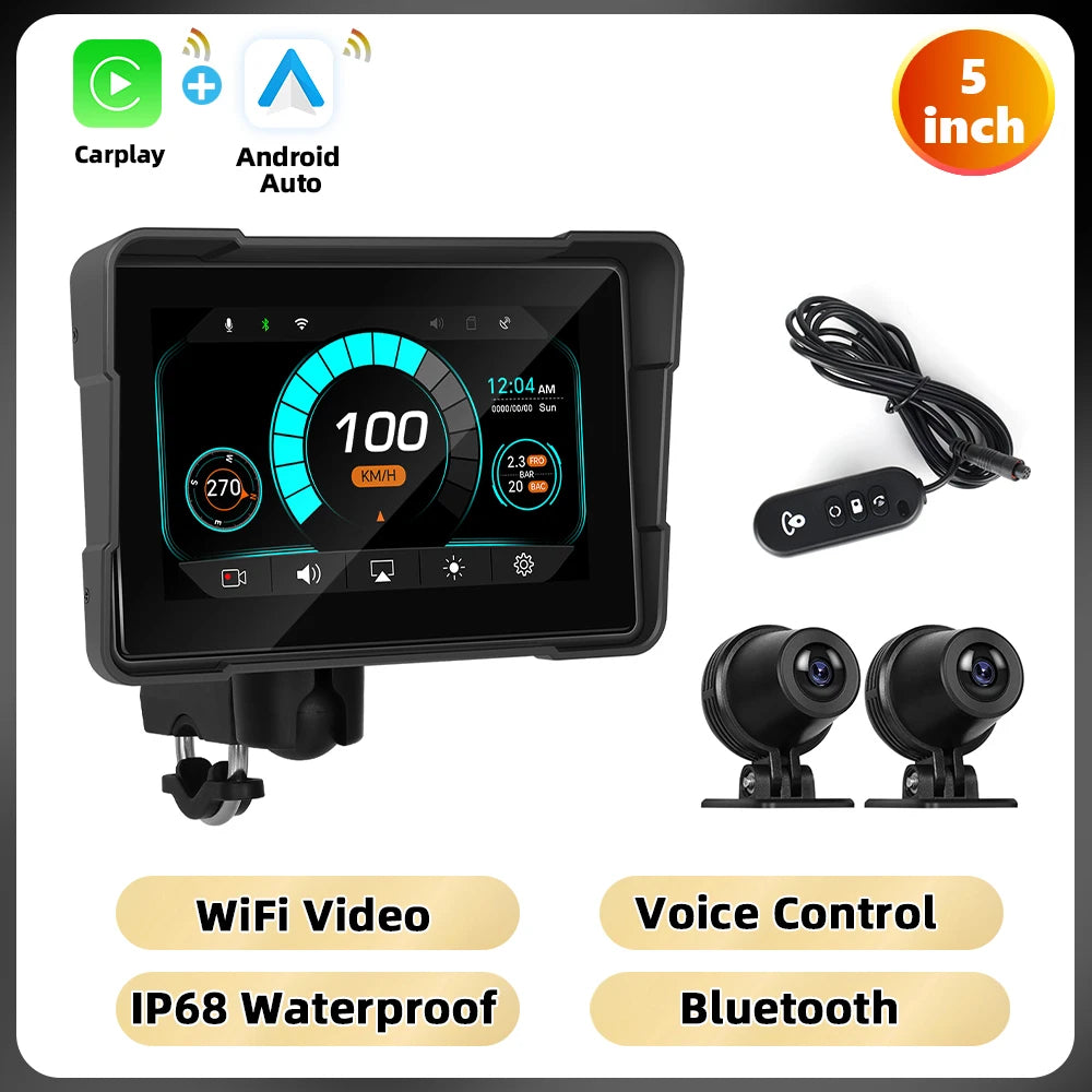 Podofo 5 ''IPS écran moto Carplay Android réglage automatique de la luminosité IP68 étanche Bluetooth 5.0 lecteur d'écran intelligent
