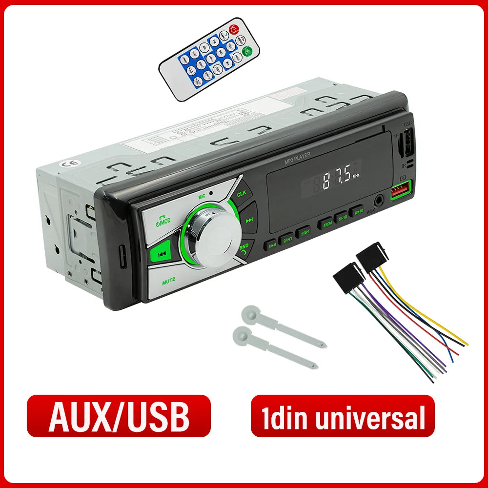 Autoradio universel lecteur MP3 FM/BT/AUX/USB/TF/téléphone portable charge 7 couleurs lumières câblage Protection voiture Audio