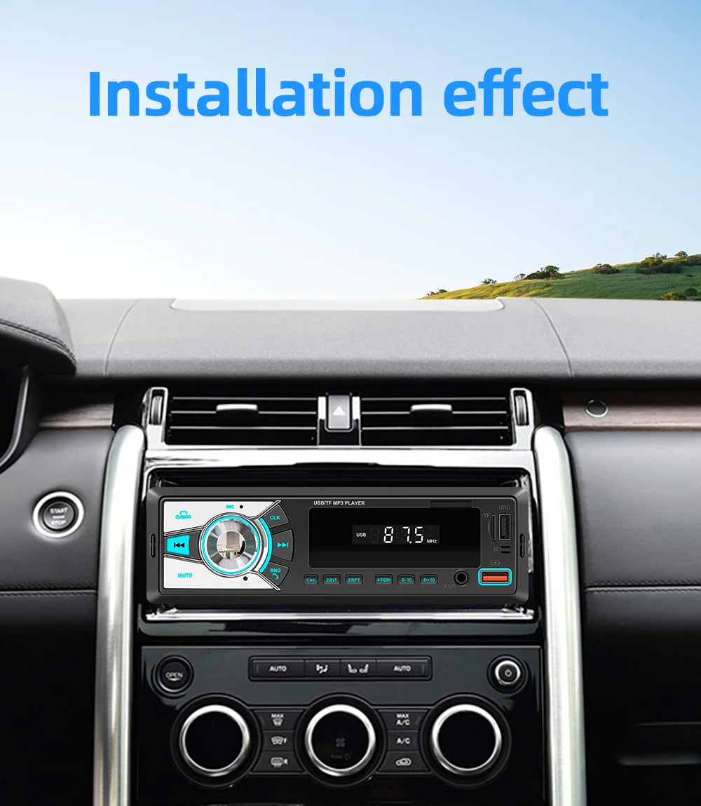Autoradio universel lecteur MP3 FM/BT/AUX/USB/TF/téléphone portable charge 7 couleurs lumières câblage Protection voiture Audio