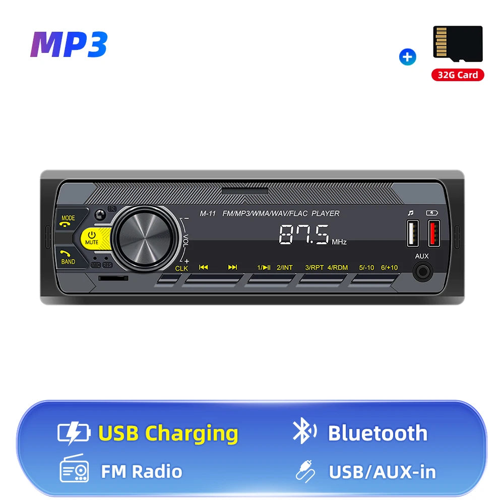 Hikity-Lecteur MP3 de voiture universel 1DIN, Bluetooth Radio Stéréo Push to Talk Assistant Mains AM/FM Radio Support USB/SD/AUX-IN