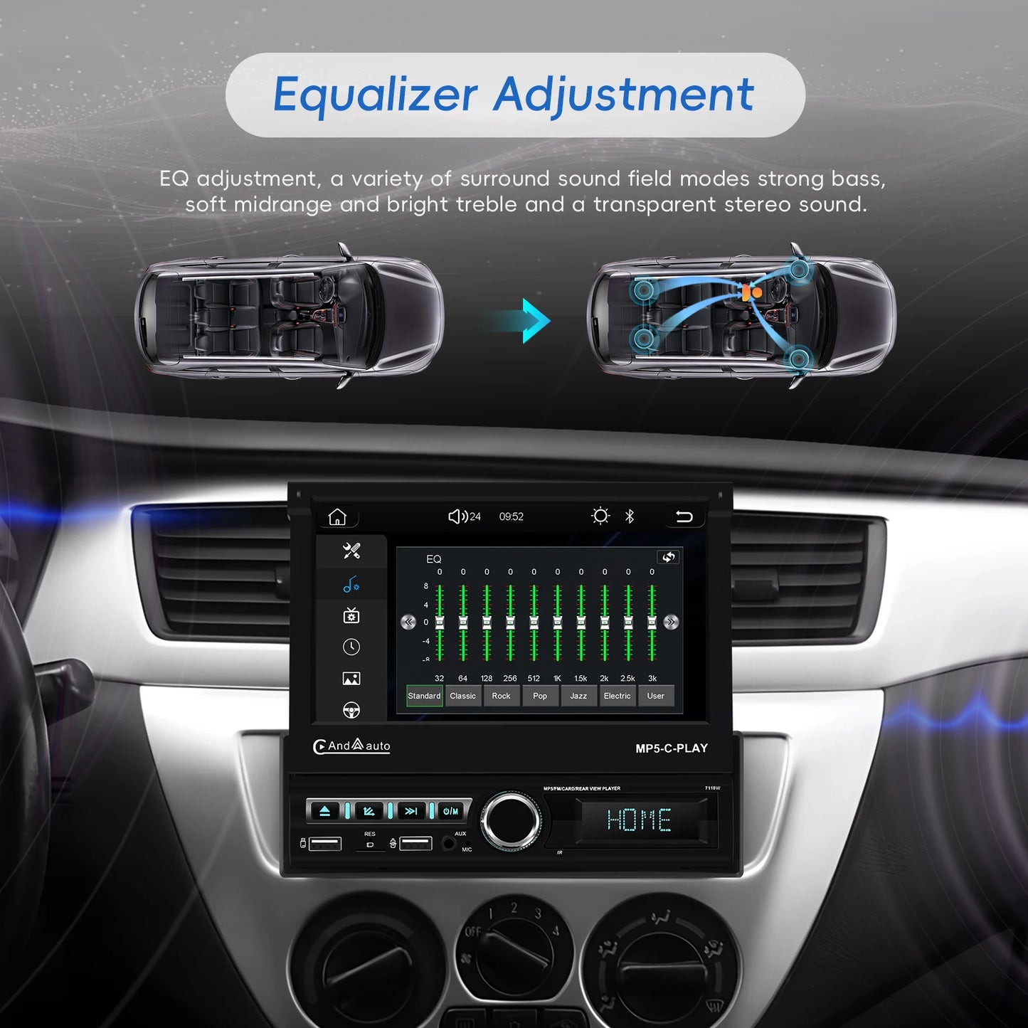 Hikity 7 "écran rétractable motorisé 1DIN Android autoradio lecteur multimédia double Port USB Carplay 1din Autoradio FM