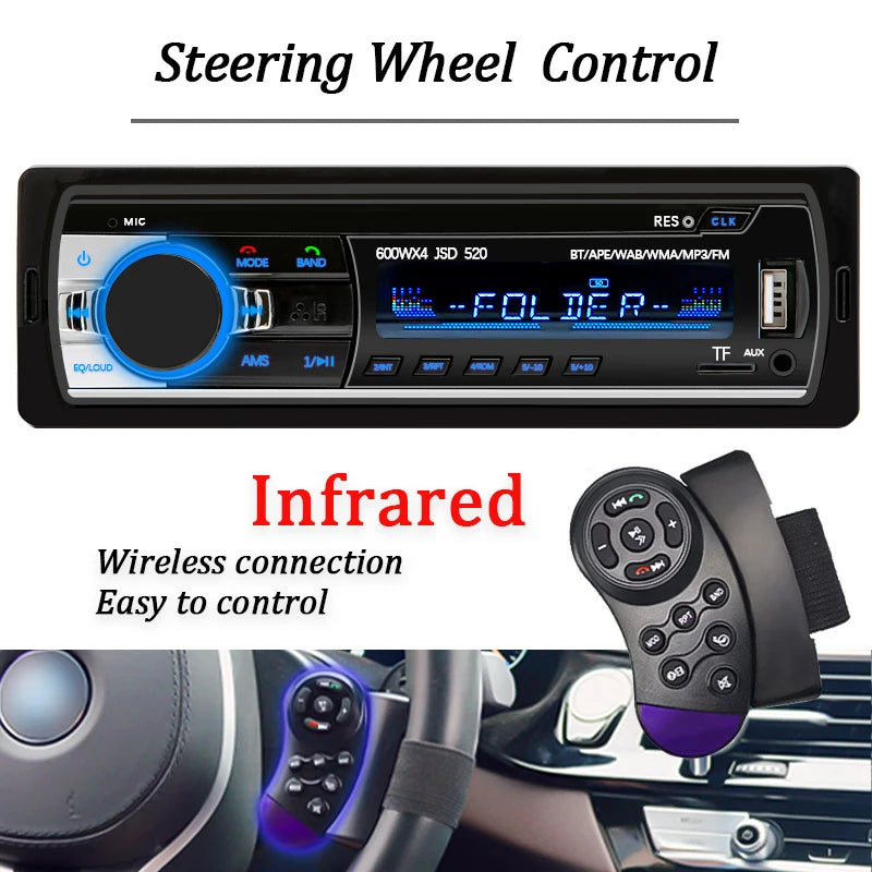 Autoradio Hippcron 1din stéréo multimédia lecteur MP3 numérique Bluetooth FM Audio musique USB avec entrée AUX dans le tableau de bord