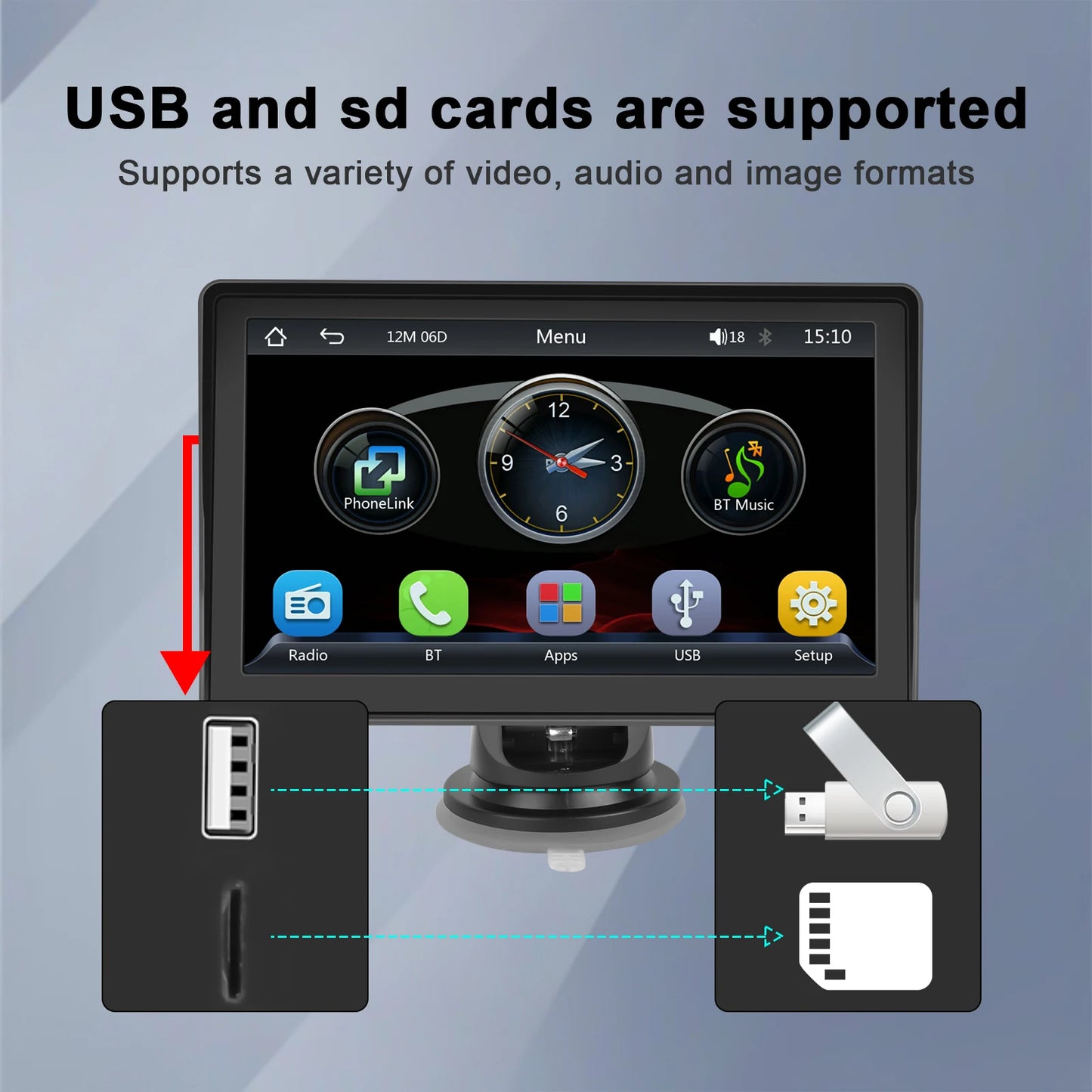 Hikity-Lecteur MP5 sans fil universel pour voiture, écran Carplay, radio FM, récepteur, prise en charge de la capture d'écran de vue arrière, Android Auto, 7 pouces