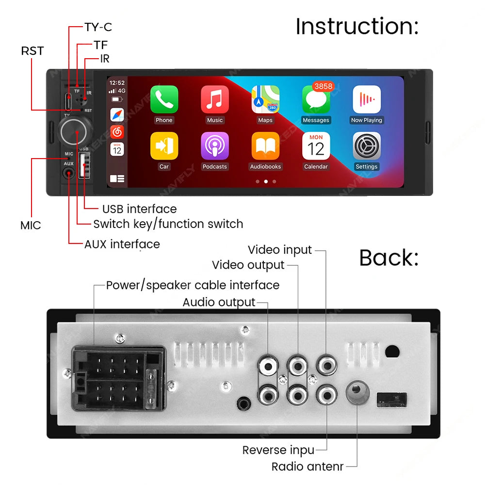 1Din sans fil CarPlay Android AUTO HD écran tactile universel 6.86 ''autoradio FM stéréo MP5 lecteur multimédia BT TF port caméra autoradio bluetooth voiture systèmes intelligents auto