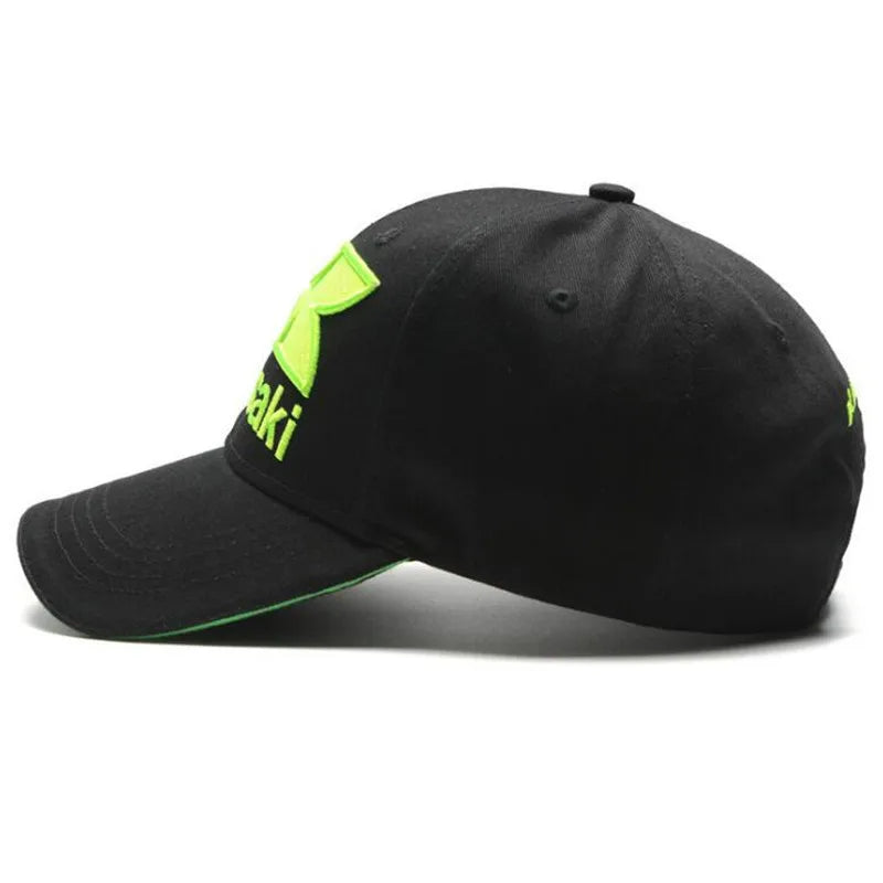 Kawasaki-Chapeau de sport en plein air pour hommes et femmes, chapeau de soleil à queue de cheval, opérateur hip-hop, marque de moto populaire