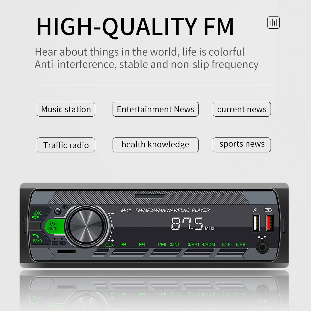 Hikity-Lecteur MP3 de voiture universel 1DIN, Bluetooth Radio Stéréo Push to Talk Assistant Mains AM/FM Radio Support USB/SD/AUX-IN