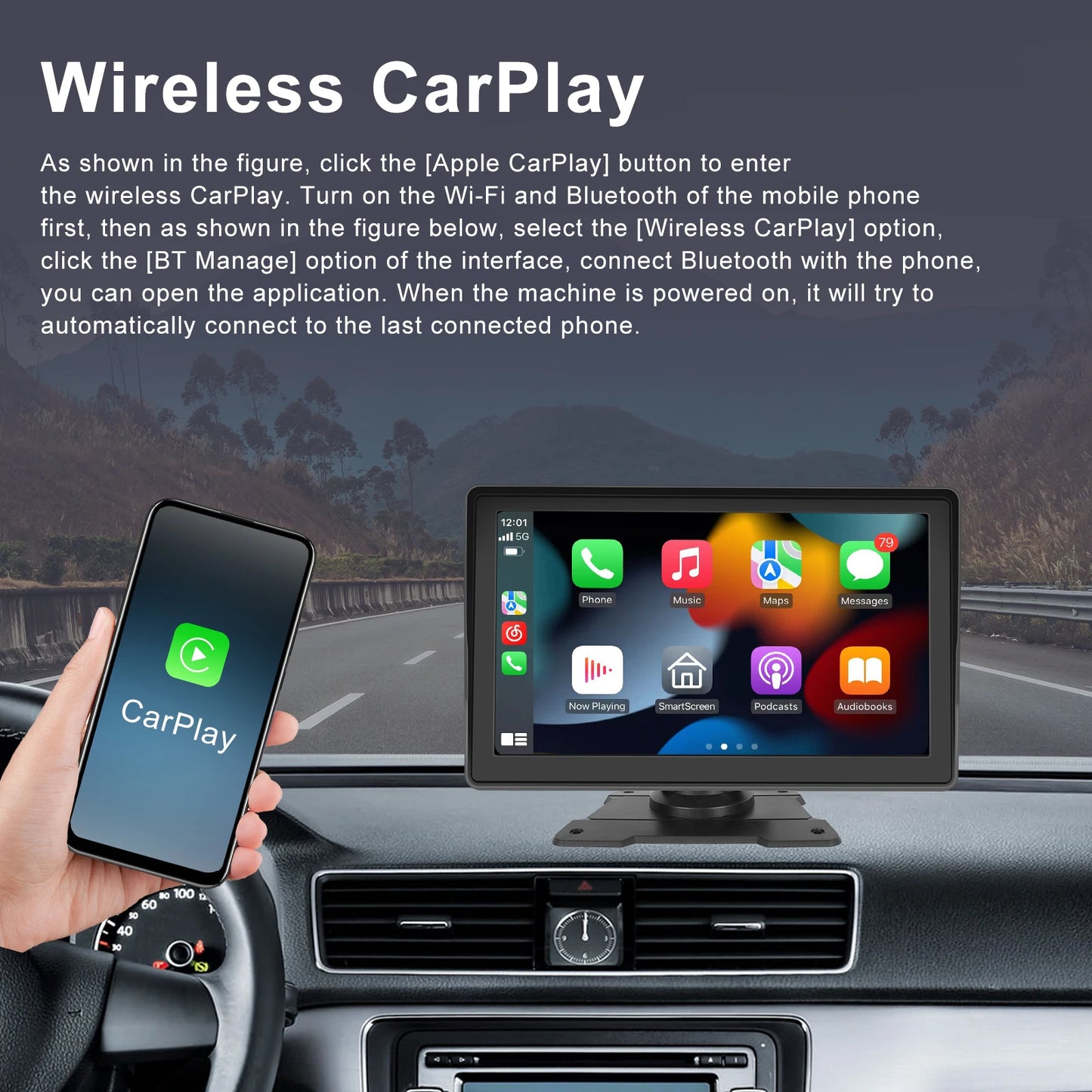 Hikity-Lecteur MP5 sans fil universel pour voiture, écran Carplay, radio FM, récepteur, prise en charge de la capture d'écran de vue arrière, Android Auto, 7 pouces