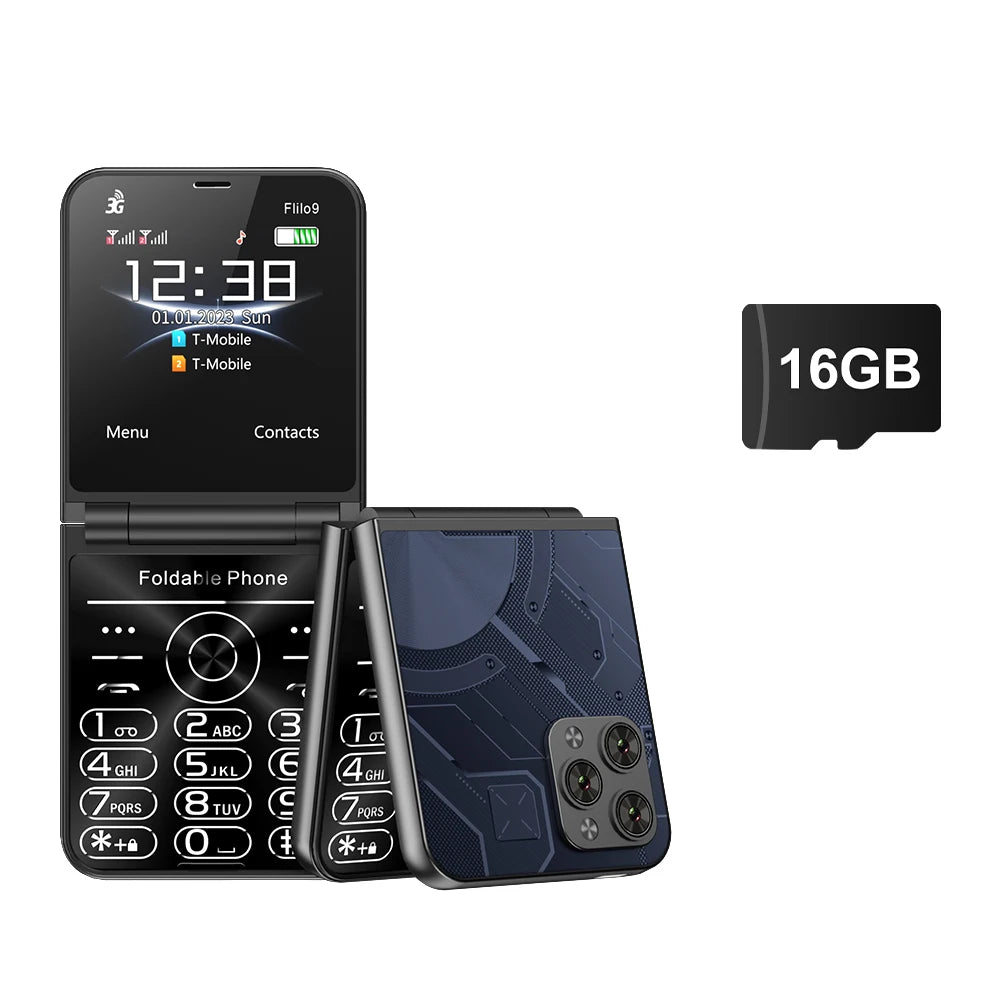 Prix bas Vente SERVO Flilo9 3G Flip téléphone portable 2 carte SIM cadran de vitesse liste noire enregistrement d'appel Radio FM 2.6 pouces téléphone portable pliable MP4