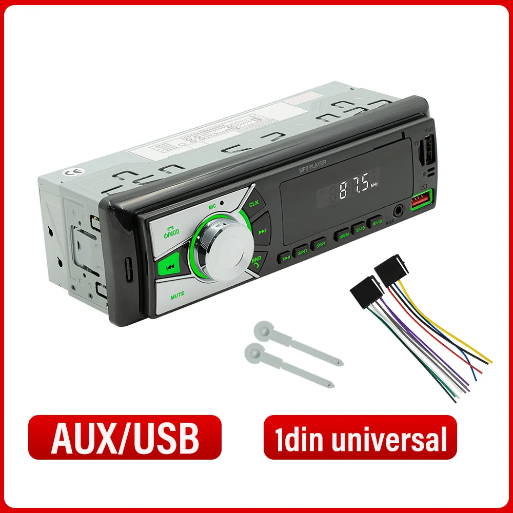 Autoradio universel lecteur MP3 FM/BT/AUX/USB/TF/téléphone portable charge 7 couleurs lumières câblage Protection voiture Audio