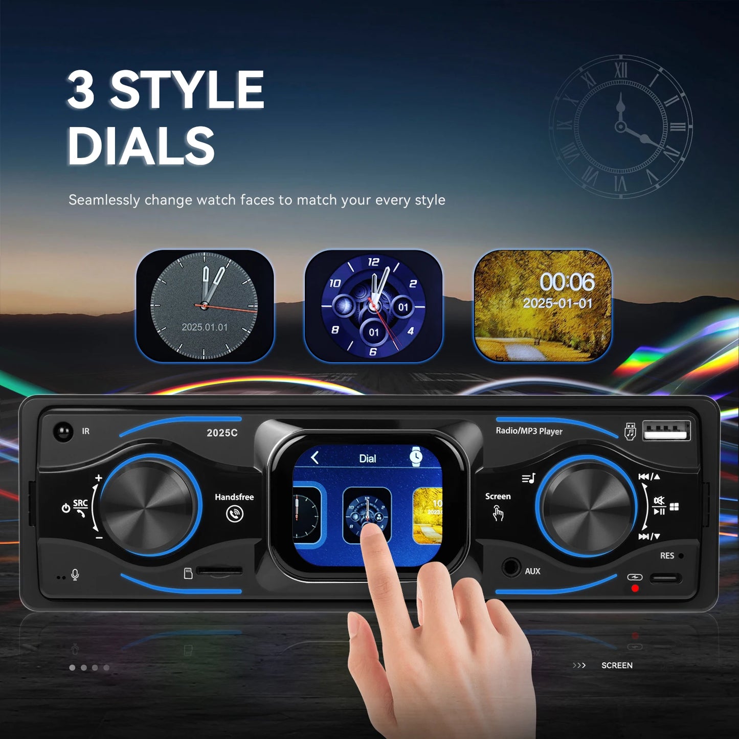 Hikity 2.17 ''1Din lecteur MP3 Bluetooth lecteur multimédia ISO RGB LED éclairage EQ type-c USB volant contrôle voiture stéréo
