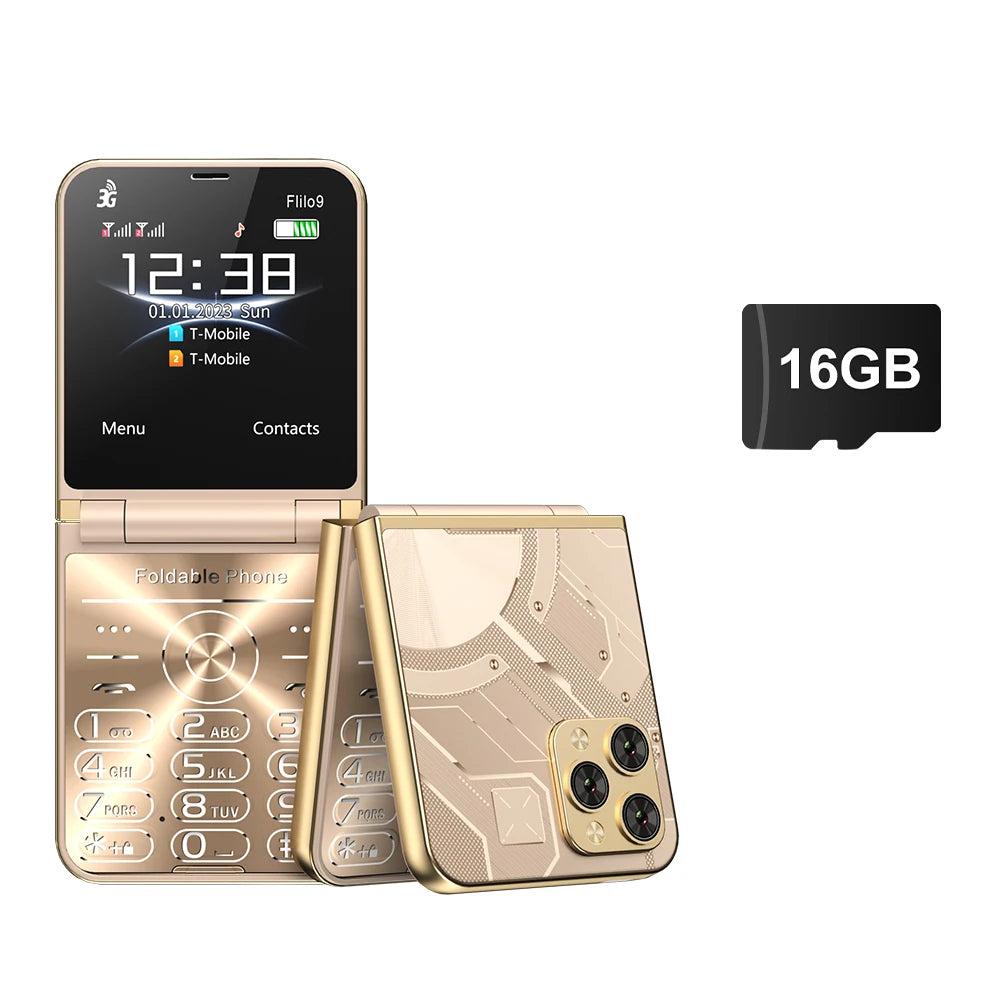 Prix bas Vente SERVO Flilo9 3G Flip téléphone portable 2 carte SIM cadran de vitesse liste noire enregistrement d'appel Radio FM 2.6 pouces téléphone portable pliable MP4