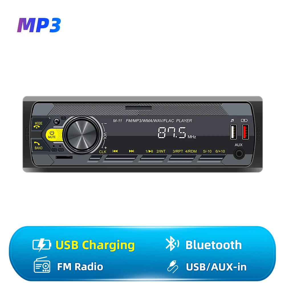 Hikity-Lecteur MP3 de voiture universel 1DIN, Bluetooth Radio Stéréo Push to Talk Assistant Mains AM/FM Radio Support USB/SD/AUX-IN