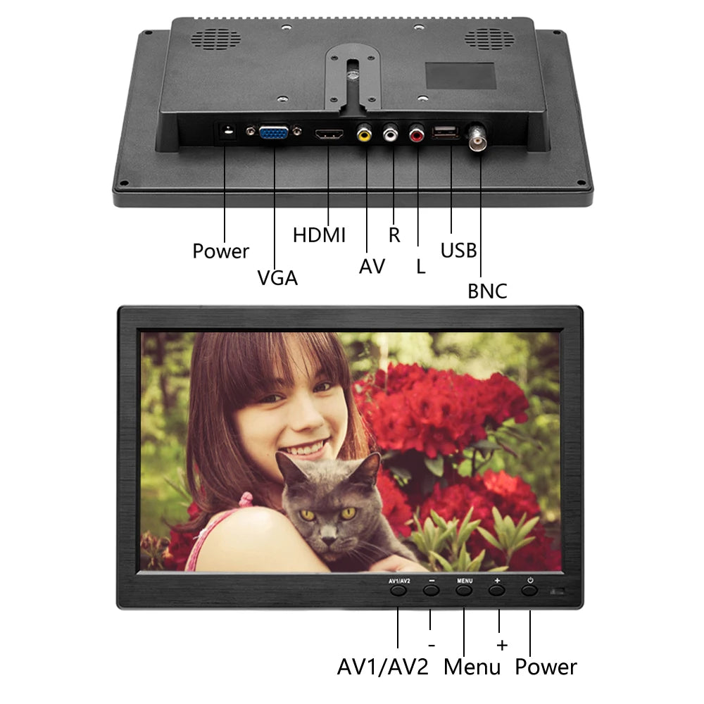 Hikity 10.1 HD Car Monitor TFT LCD HD Digital Monitor with HDMI/VGA/AV/USB/SD PC/TV/DVD Player For truck
