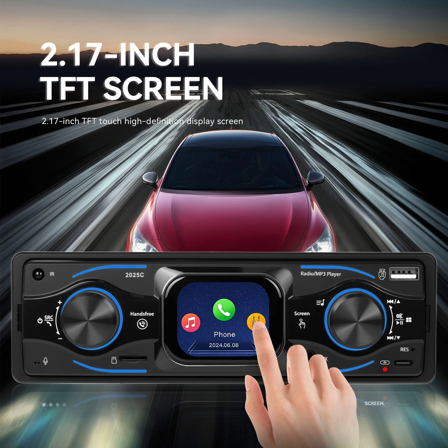 Hikity 2.17 ''1Din lecteur MP3 Bluetooth lecteur multimédia ISO RGB LED éclairage EQ type-c USB volant contrôle voiture stéréo