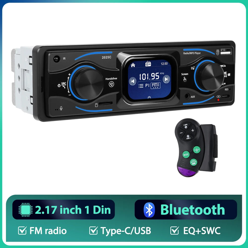 Hikity 2.17 ''1Din lecteur MP3 Bluetooth lecteur multimédia ISO RGB LED éclairage EQ type-c USB volant contrôle voiture stéréo