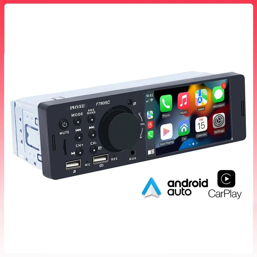 Autoradio CarPlay, Bluetooth, Android Auto, Lecteur MP5, Mains Libres, A2DP, USB, Stéréo, Système Audio, Limitation, Unité Principale, F7805C, 1 Din, 4"