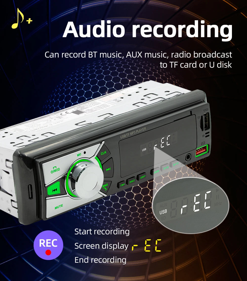 Autoradio universel lecteur MP3 FM/BT/AUX/USB/TF/téléphone portable charge 7 couleurs lumières câblage Protection voiture Audio