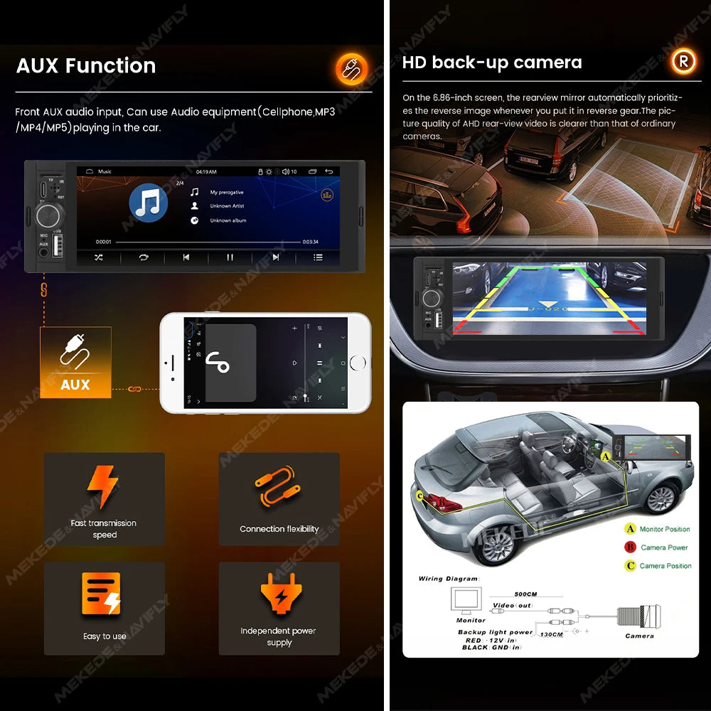 1Din sans fil CarPlay Android AUTO HD écran tactile universel 6.86 ''autoradio FM stéréo MP5 lecteur multimédia BT TF port caméra autoradio bluetooth voiture systèmes intelligents auto