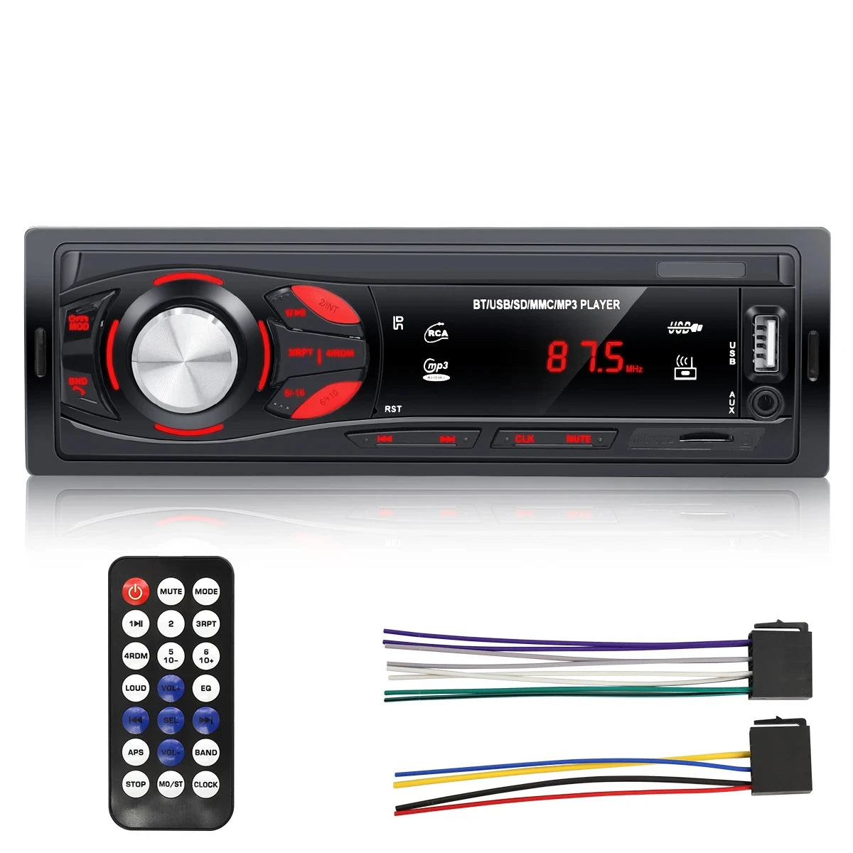 Autoradio PHONEPACE Bluetooth 4x15W voiture Audio FM Radio lecteur MP3 USB/SD/AUX appel mains libres avec télécommande sans fil