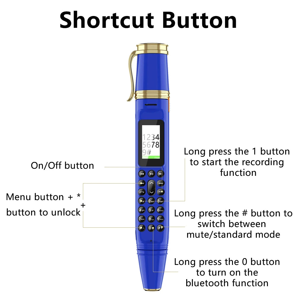 SERVO BM111 stylo Style téléphone portable voix magique Bluetooth composeur Radio FM 2G double SIM veille 0.96 "écran ventilateur fonction téléphones portables