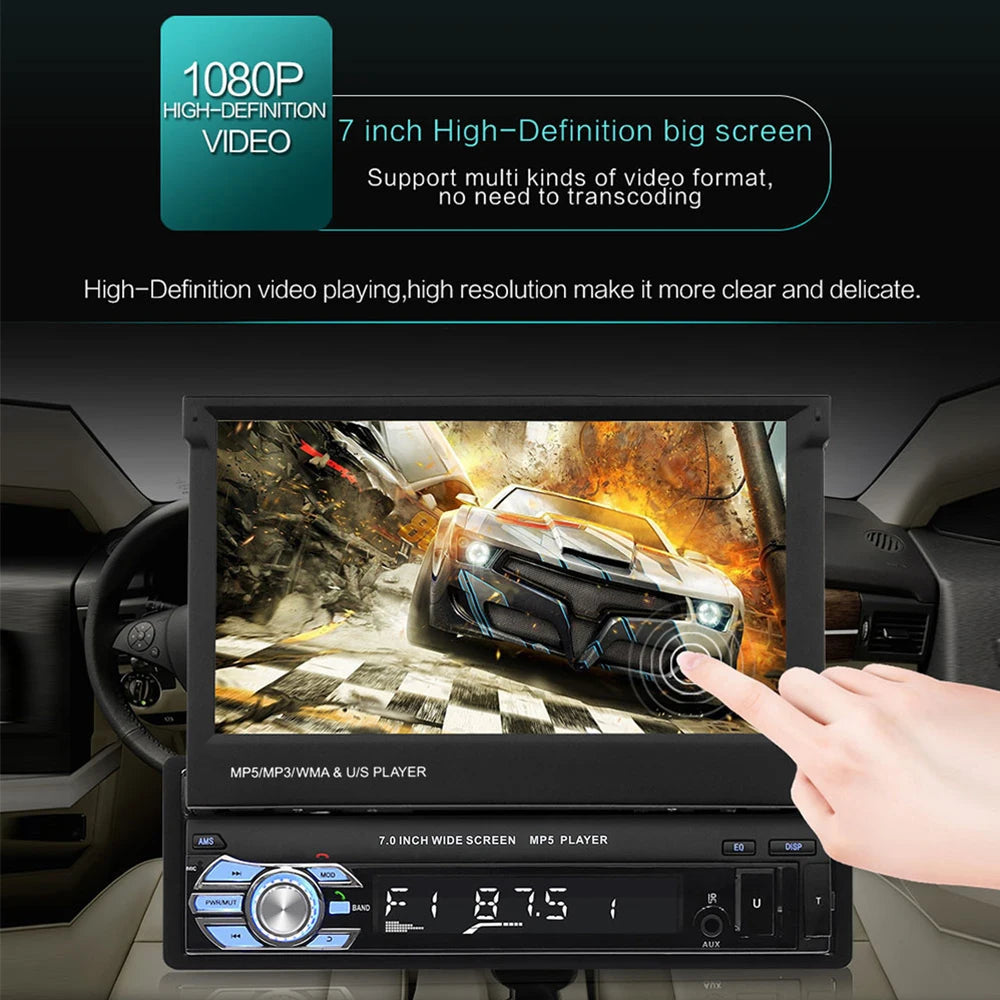 Autoradio avec écran tactile rétractablePodoNuremberg , Bluetooth, FM, USB, EQ, 4 cœurs, 7 ", lecteur MP5, Mirrorexhaus, 1Din