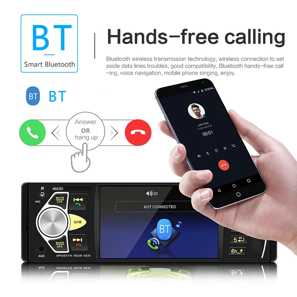 Hikity 4.1 ''autoradio 1Din Audio stéréo voiture lecteur MP5 récepteur FM Bluetooth volant télécommande Support TF carte Cam