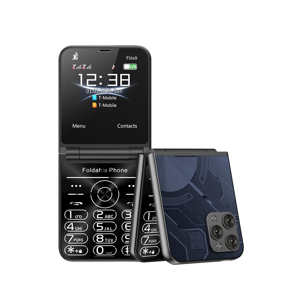 Prix bas Vente SERVO Flilo9 3G Flip téléphone portable 2 carte SIM cadran de vitesse liste noire enregistrement d'appel Radio FM 2.6 pouces téléphone portable pliable MP4