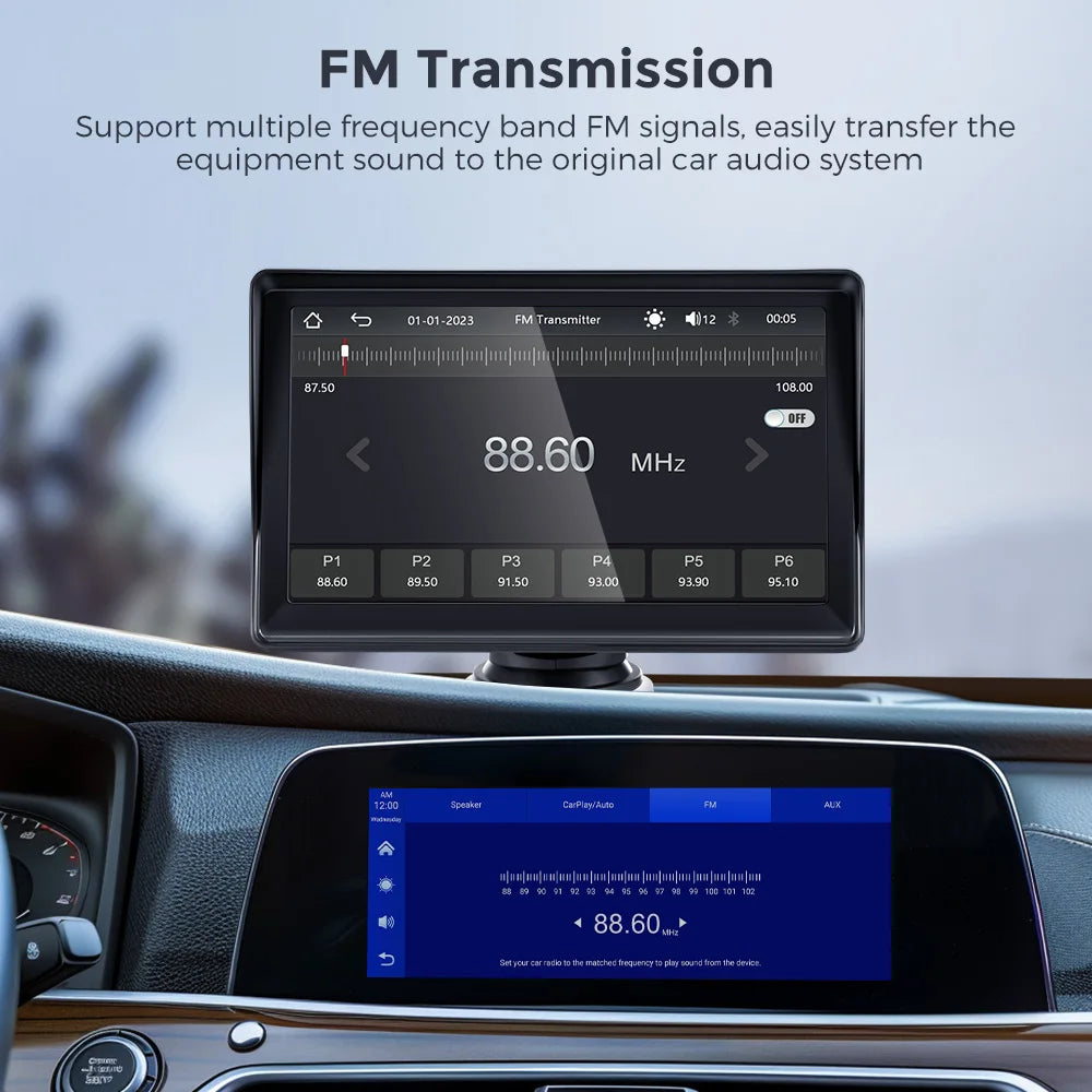 Autoradio Android sans fil avec transmetteur FM, lecteur de limitation stéréo, BT, WiFi, AUX, écran USB, 7 pouces