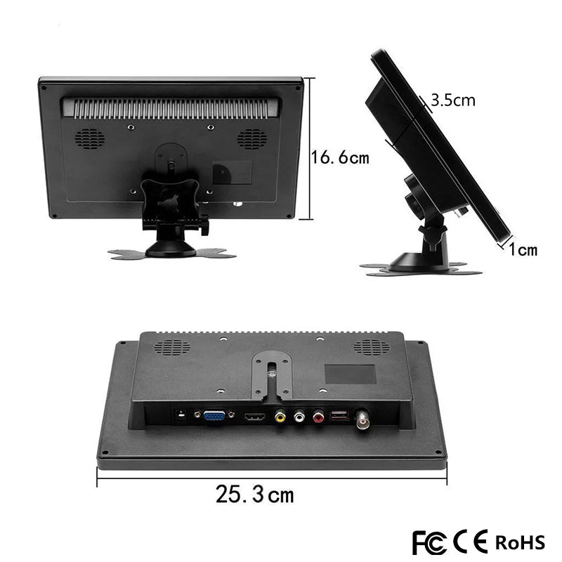 Podofo 10.1 ''moniteur de voiture TFT LCD HD écran numérique HDMI/VGA/AV/USB/SD entrée vidéo PC/TV/lecteur DVD affichage moniteur de sécurité